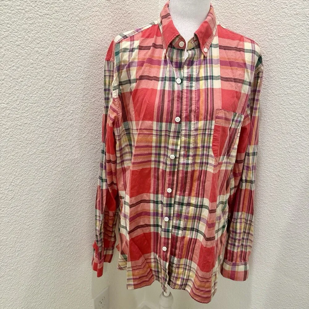 J Crew Indian Madras Button Down Shirt Long Sleeve Plaid Pocket Men Large